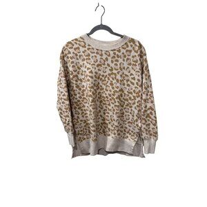Aerie Womens Beige Leopard Print Crewneck Sweatshirt Small Long Sleeve Ribbed He